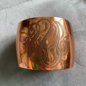 Engraved Copper Cuff Bracelet - Shiny Rose Copper